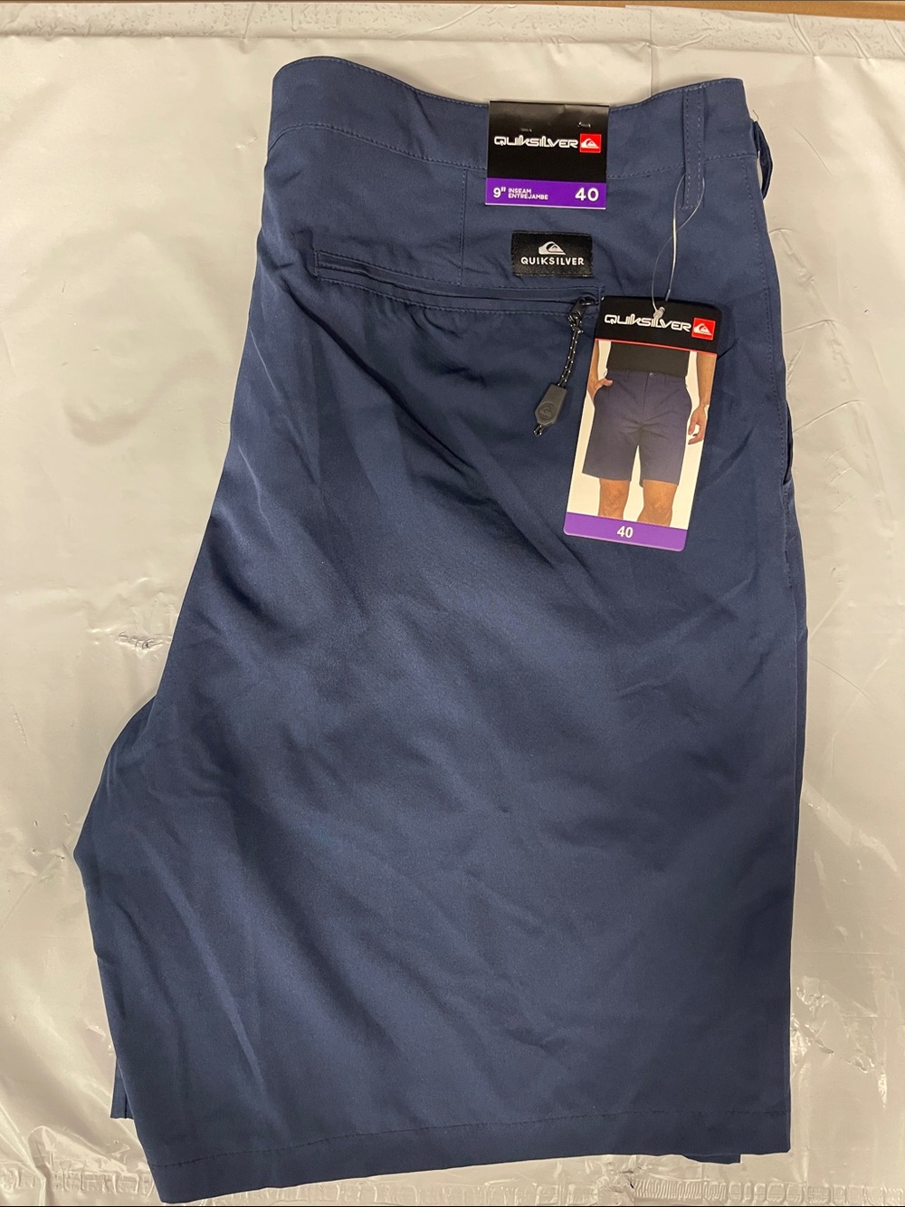 Quiksilver Men's Navy Flat Front Shorts with Zipper Pocket